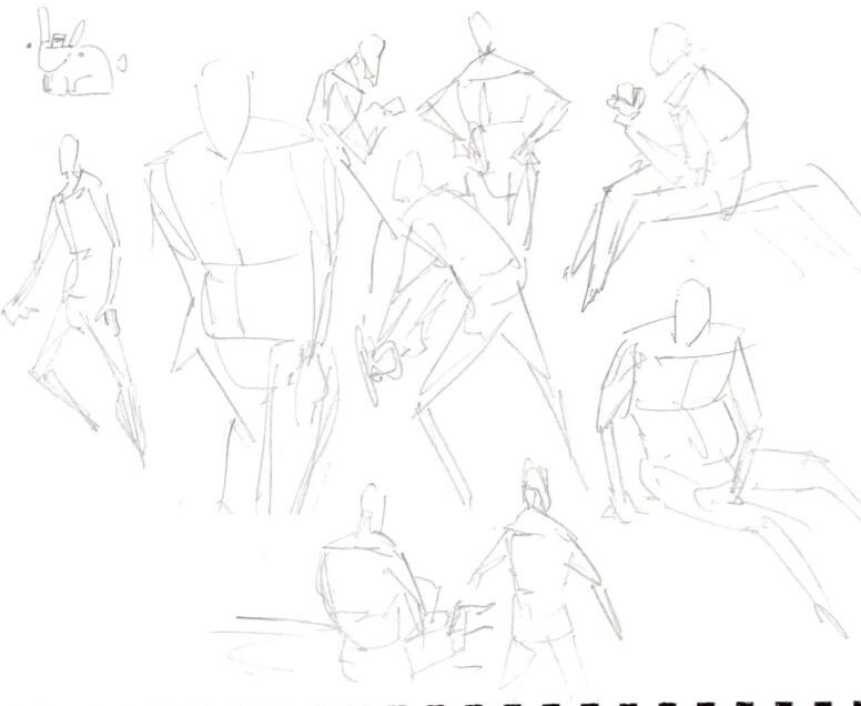 gesture drawings, observational. gesture studies. "motion, but reality."