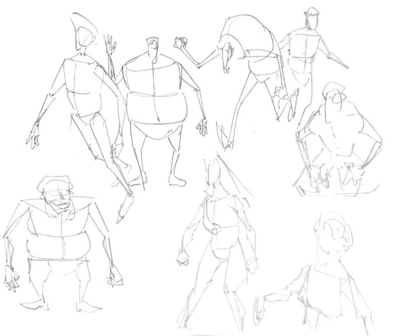 Gesture Drawings, Emphasis on character. Gesture studies. "Motion is beautiful, I tried to convey different structures with some character this time around."