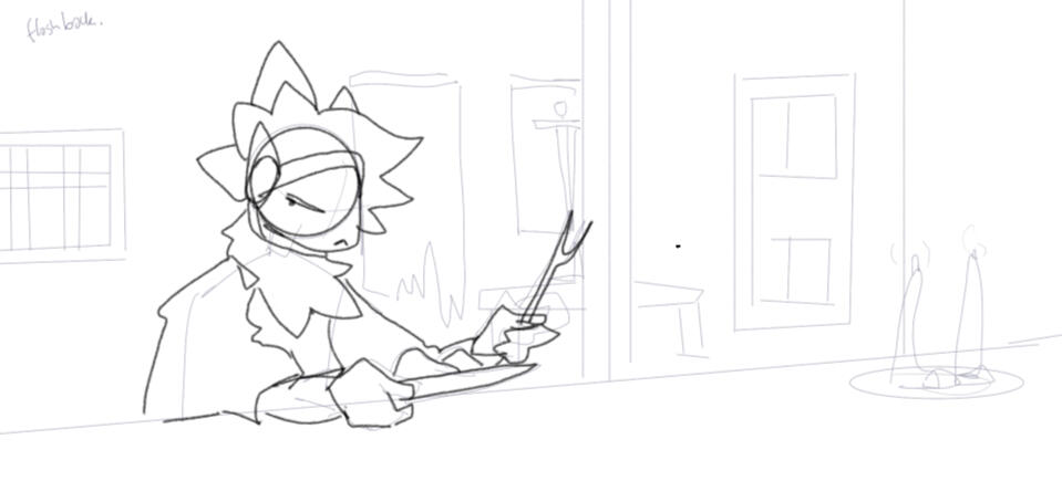 storyboard 01, inferno, "Not my character, but a friend's. He and I had a lot of fun rounding out this character over time."