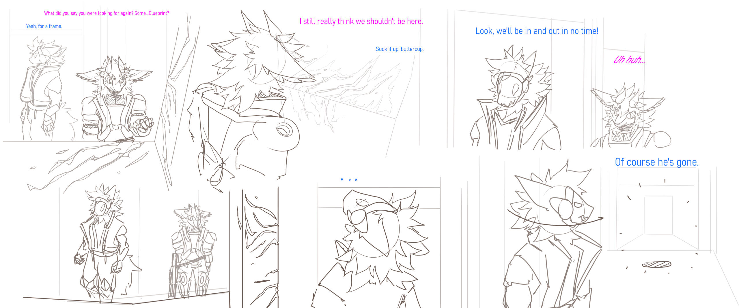 Comic Strip Concept. Inferno, Scribbles, Warframe. 04.15.2024. "I think our warframe addiction was at peak around this time."